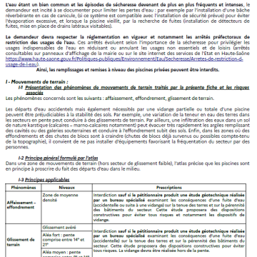 Fiche Piscine - Géorisques - en zone de mouvements de terrain impliquant la prescription d'une étude géotechnique et retrait - gonflement argile