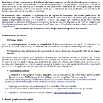 Fiche Piscine - Géorisques - Glissement de terrain de susceptibilité faible et retrait - gonflement argile