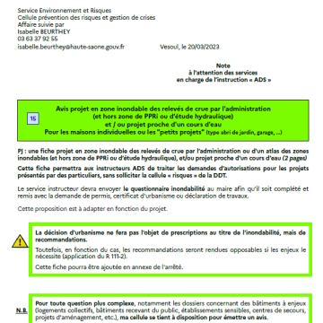 Relevés de crues par l'administration, atlas zones inondables, et/ou proche d'un cours d'eau (et hors zone de PPRi ou d'étude hydraulique)