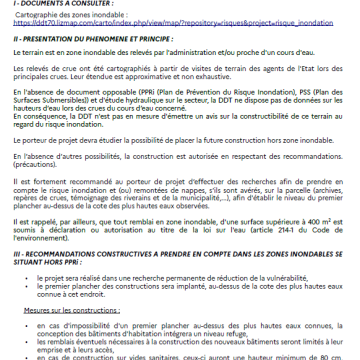 Fiche  projet en zone inondable des relevés de crue par l'administration, atlas zones inondables, et/ou proche d'un cours d'eau  (et hors donne de PPRi ou d'étude hydraulique)